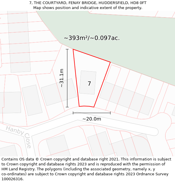 7, THE COURTYARD, FENAY BRIDGE, HUDDERSFIELD, HD8 0FT: Plot and title map