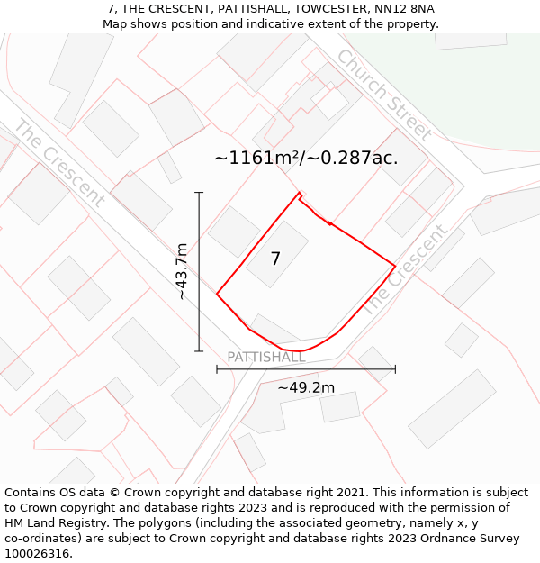 7, THE CRESCENT, PATTISHALL, TOWCESTER, NN12 8NA: Plot and title map