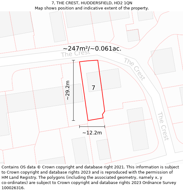 7, THE CREST, HUDDERSFIELD, HD2 1QN: Plot and title map