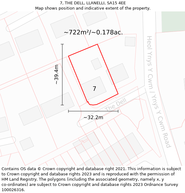 7, THE DELL, LLANELLI, SA15 4EE: Plot and title map