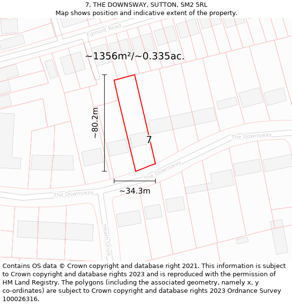 7, THE DOWNSWAY, SUTTON, SM2 5RL: Plot and title map