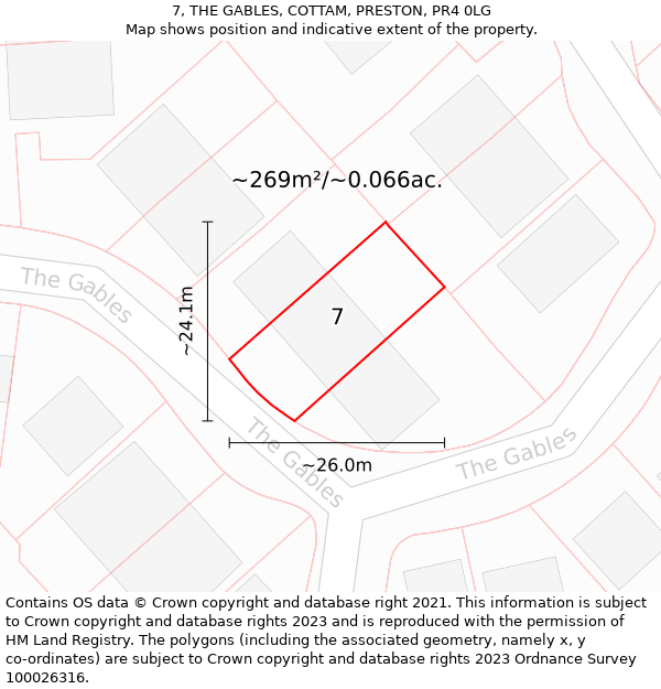 7, THE GABLES, COTTAM, PRESTON, PR4 0LG: Plot and title map