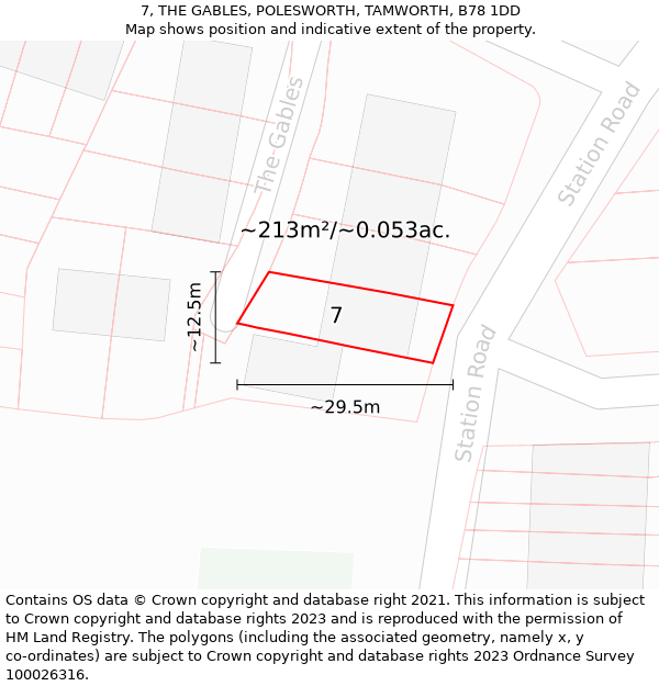 7, THE GABLES, POLESWORTH, TAMWORTH, B78 1DD: Plot and title map