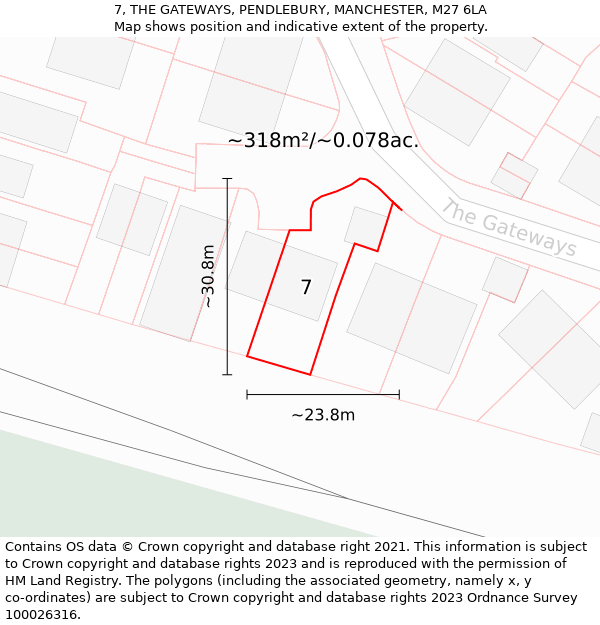 7, THE GATEWAYS, PENDLEBURY, MANCHESTER, M27 6LA: Plot and title map