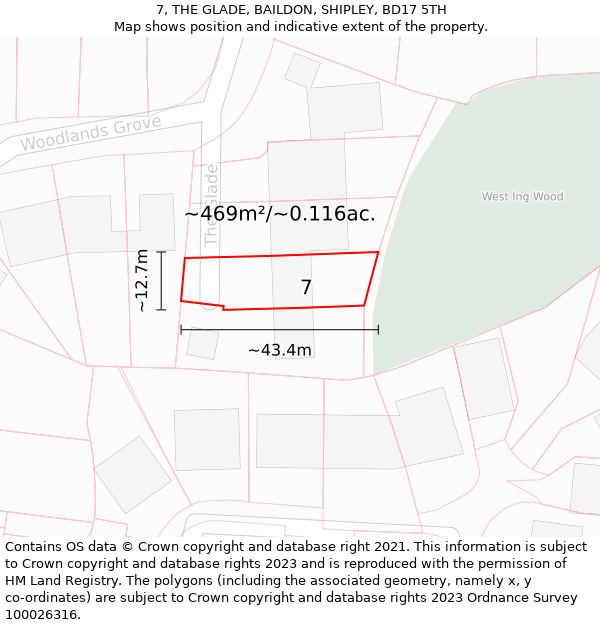 7, THE GLADE, BAILDON, SHIPLEY, BD17 5TH: Plot and title map