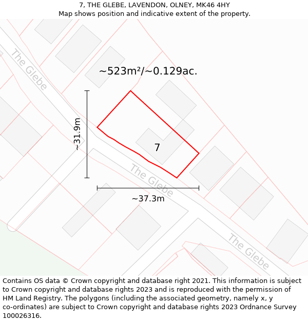 7, THE GLEBE, LAVENDON, OLNEY, MK46 4HY: Plot and title map