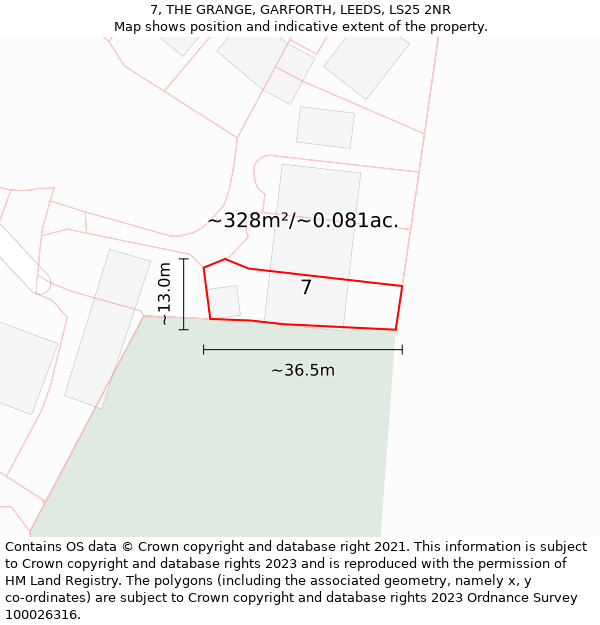 7, THE GRANGE, GARFORTH, LEEDS, LS25 2NR: Plot and title map