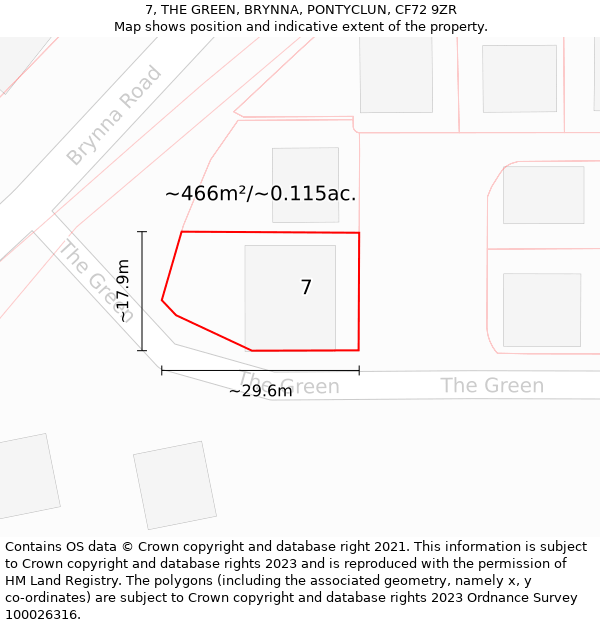 7, THE GREEN, BRYNNA, PONTYCLUN, CF72 9ZR: Plot and title map