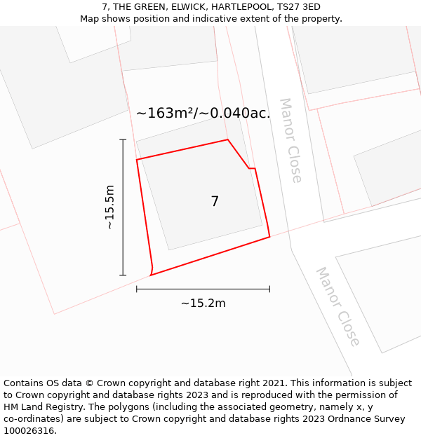 7, THE GREEN, ELWICK, HARTLEPOOL, TS27 3ED: Plot and title map