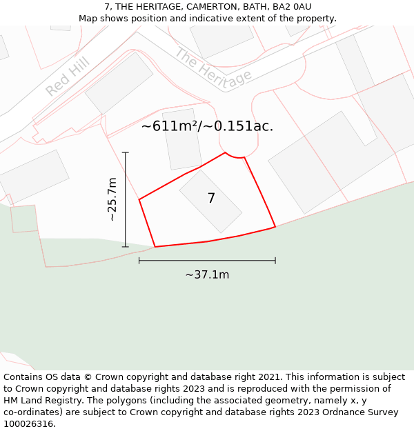 7, THE HERITAGE, CAMERTON, BATH, BA2 0AU: Plot and title map