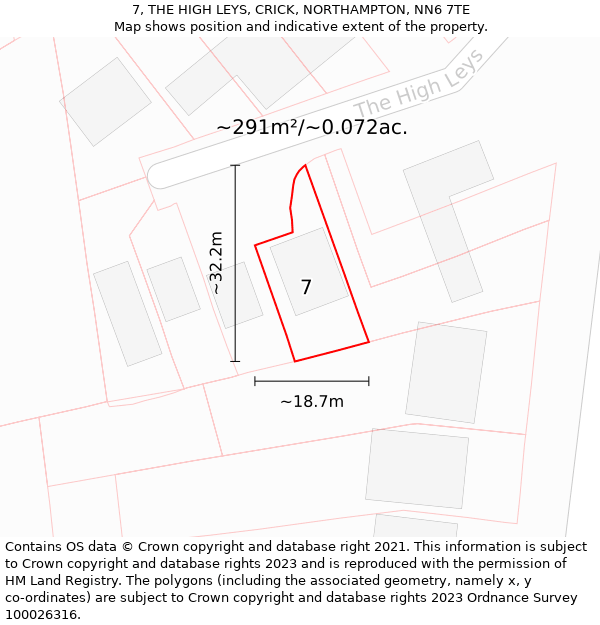 7, THE HIGH LEYS, CRICK, NORTHAMPTON, NN6 7TE: Plot and title map