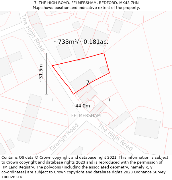 7, THE HIGH ROAD, FELMERSHAM, BEDFORD, MK43 7HN: Plot and title map