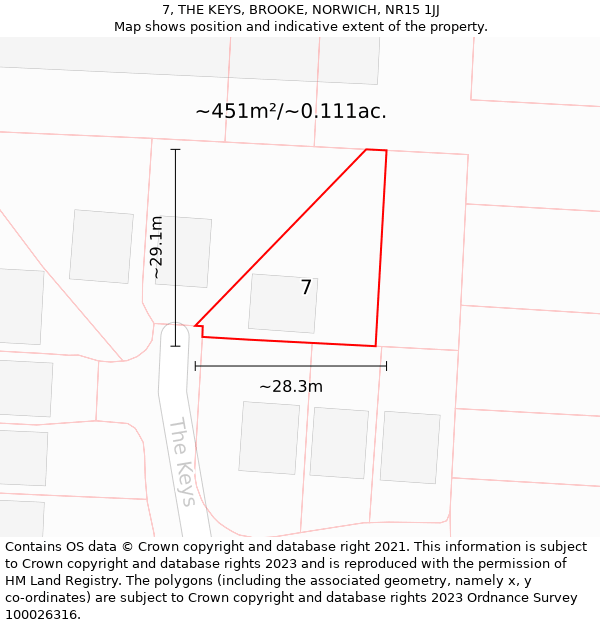 7, THE KEYS, BROOKE, NORWICH, NR15 1JJ: Plot and title map