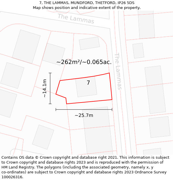 7, THE LAMMAS, MUNDFORD, THETFORD, IP26 5DS: Plot and title map