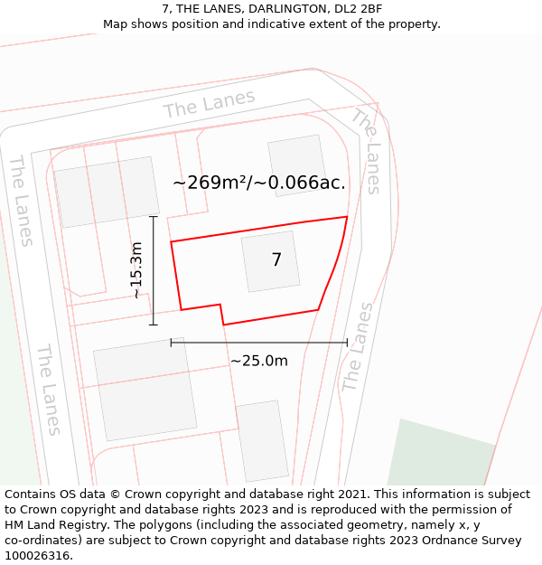 7, THE LANES, DARLINGTON, DL2 2BF: Plot and title map
