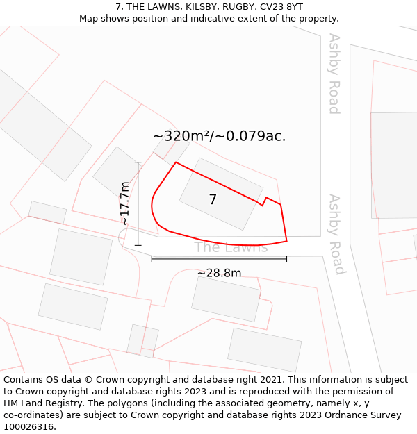 7, THE LAWNS, KILSBY, RUGBY, CV23 8YT: Plot and title map