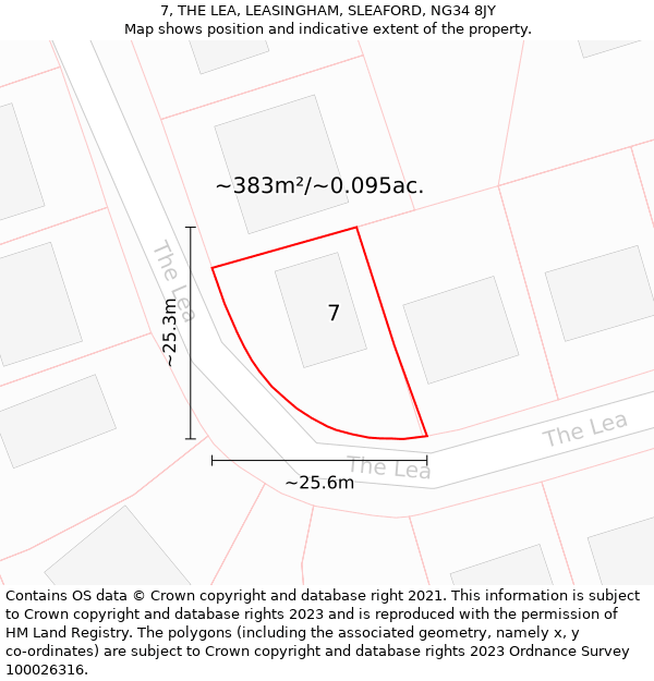 7, THE LEA, LEASINGHAM, SLEAFORD, NG34 8JY: Plot and title map