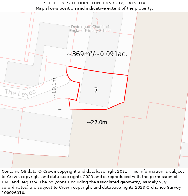 7, THE LEYES, DEDDINGTON, BANBURY, OX15 0TX: Plot and title map