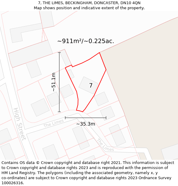 7, THE LIMES, BECKINGHAM, DONCASTER, DN10 4QN: Plot and title map