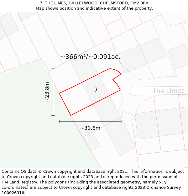 7, THE LIMES, GALLEYWOOD, CHELMSFORD, CM2 8RA: Plot and title map