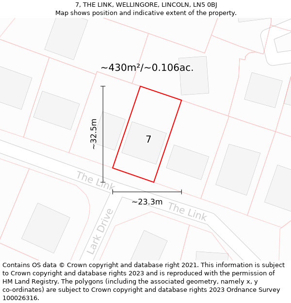 7, THE LINK, WELLINGORE, LINCOLN, LN5 0BJ: Plot and title map