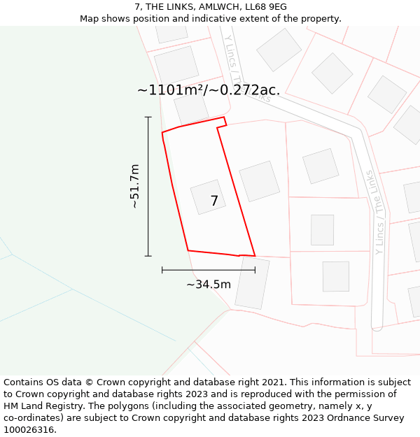 7, THE LINKS, AMLWCH, LL68 9EG: Plot and title map