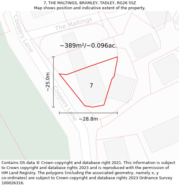 7, THE MALTINGS, BRAMLEY, TADLEY, RG26 5SZ: Plot and title map