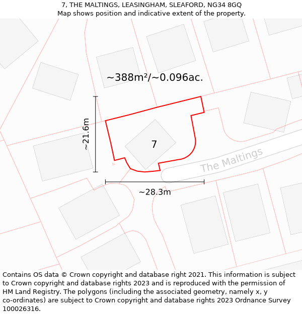 7, THE MALTINGS, LEASINGHAM, SLEAFORD, NG34 8GQ: Plot and title map