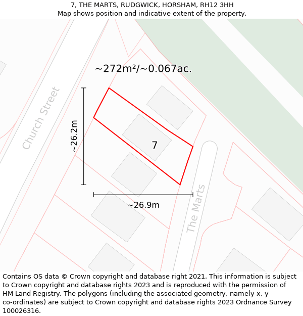 7, THE MARTS, RUDGWICK, HORSHAM, RH12 3HH: Plot and title map