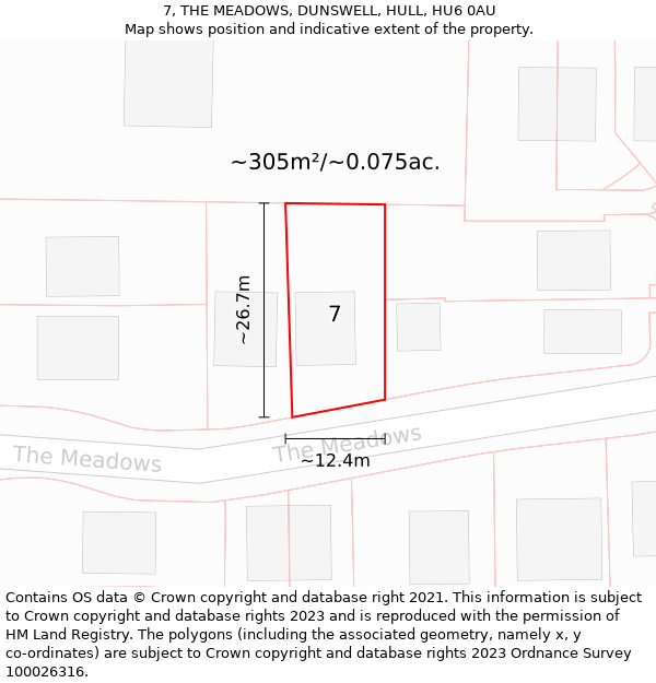 7, THE MEADOWS, DUNSWELL, HULL, HU6 0AU: Plot and title map