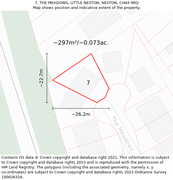 7, THE MEADOWS, LITTLE NESTON, NESTON, CH64 9RQ: Plot and title map