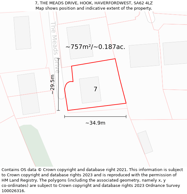 7, THE MEADS DRIVE, HOOK, HAVERFORDWEST, SA62 4LZ: Plot and title map