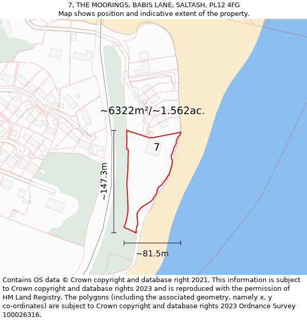 7, THE MOORINGS, BABIS LANE, SALTASH, PL12 4FG: Plot and title map