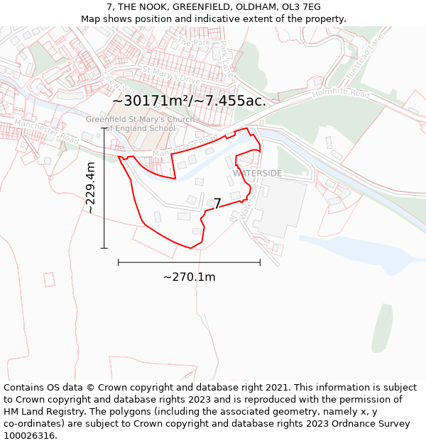 7, THE NOOK, GREENFIELD, OLDHAM, OL3 7EG: Plot and title map