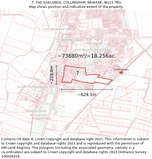 7, THE OAKLANDS, COLLINGHAM, NEWARK, NG23 7RG: Plot and title map