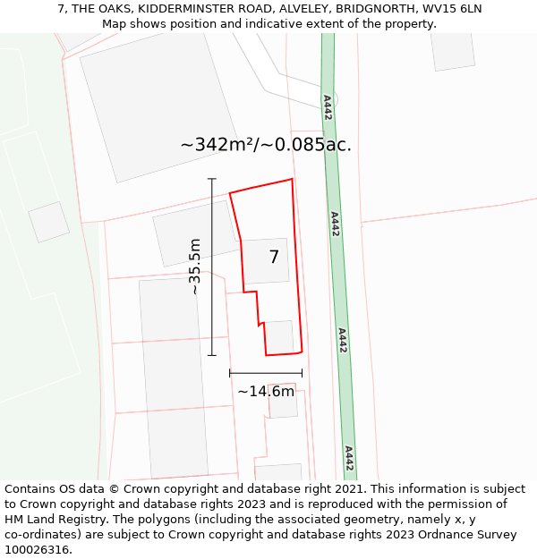 7, THE OAKS, KIDDERMINSTER ROAD, ALVELEY, BRIDGNORTH, WV15 6LN: Plot and title map