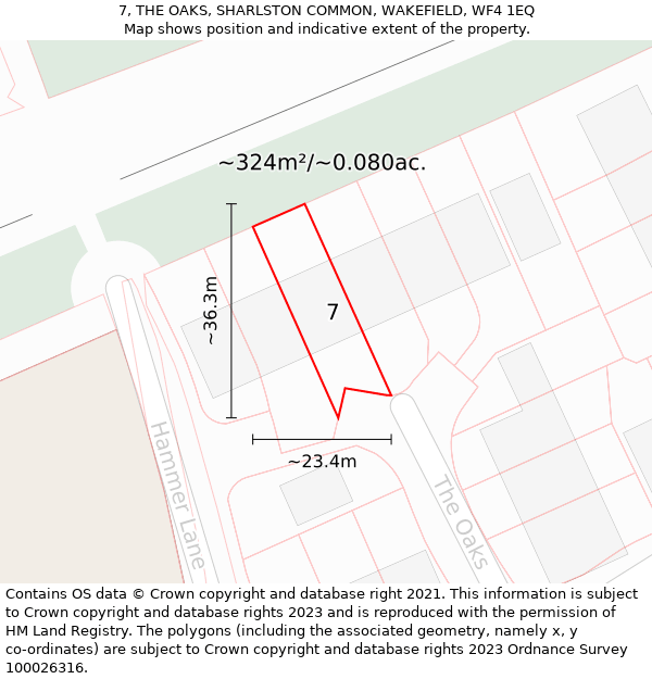 7, THE OAKS, SHARLSTON COMMON, WAKEFIELD, WF4 1EQ: Plot and title map