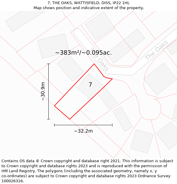 7, THE OAKS, WATTISFIELD, DISS, IP22 1HL: Plot and title map