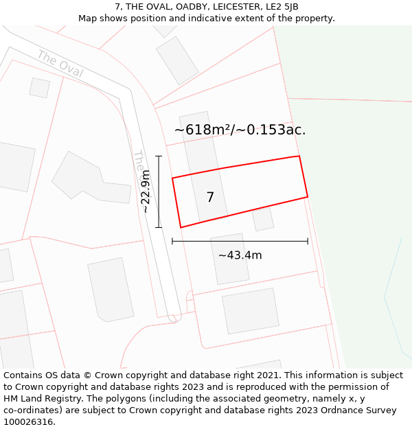 7, THE OVAL, OADBY, LEICESTER, LE2 5JB: Plot and title map