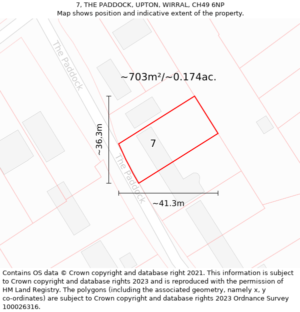 7, THE PADDOCK, UPTON, WIRRAL, CH49 6NP: Plot and title map