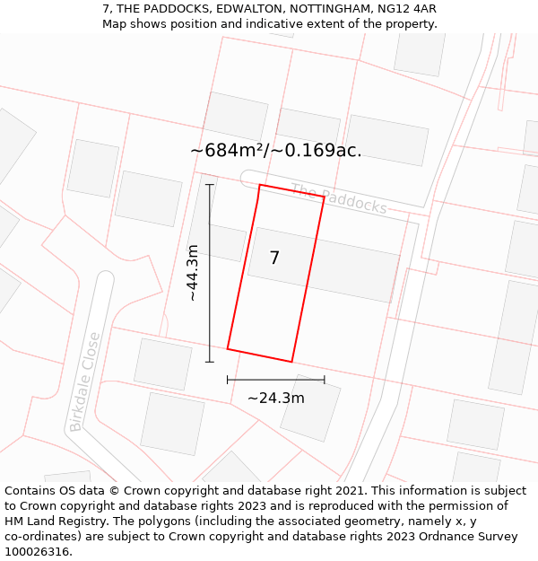 7, THE PADDOCKS, EDWALTON, NOTTINGHAM, NG12 4AR: Plot and title map