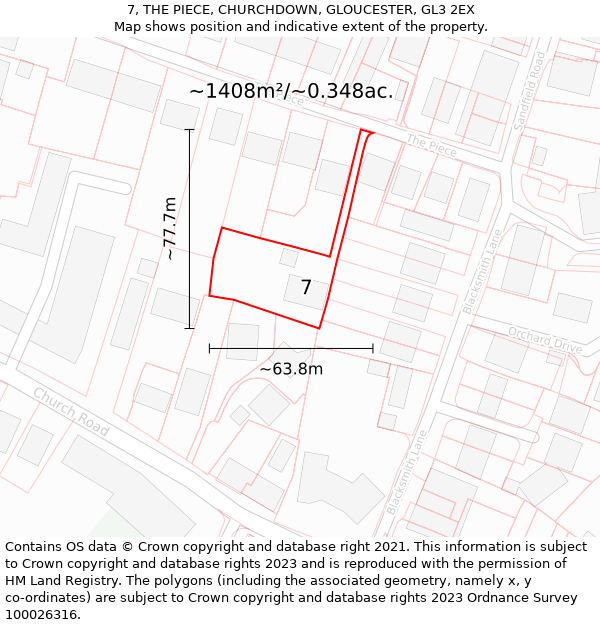 7, THE PIECE, CHURCHDOWN, GLOUCESTER, GL3 2EX: Plot and title map