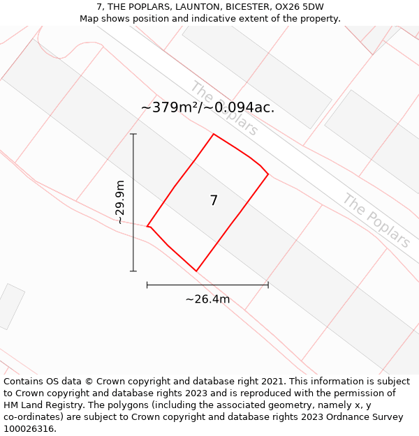 7, THE POPLARS, LAUNTON, BICESTER, OX26 5DW: Plot and title map