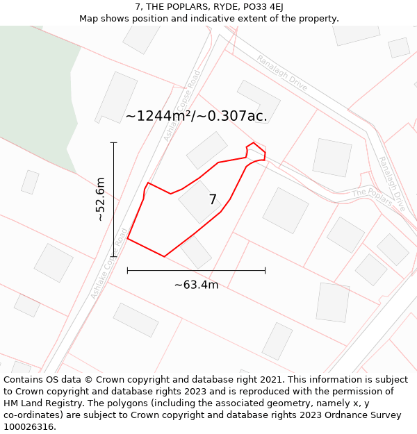 7, THE POPLARS, RYDE, PO33 4EJ: Plot and title map