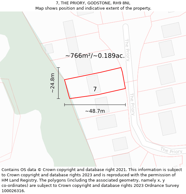 7, THE PRIORY, GODSTONE, RH9 8NL: Plot and title map