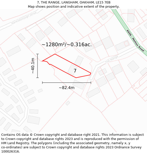 7, THE RANGE, LANGHAM, OAKHAM, LE15 7EB: Plot and title map