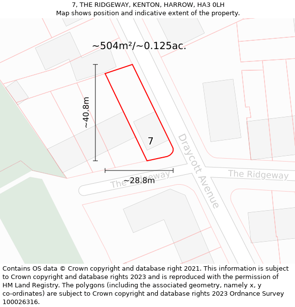 7, THE RIDGEWAY, KENTON, HARROW, HA3 0LH: Plot and title map