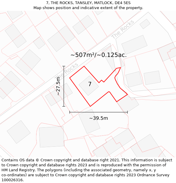 7, THE ROCKS, TANSLEY, MATLOCK, DE4 5ES: Plot and title map