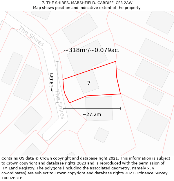 7, THE SHIRES, MARSHFIELD, CARDIFF, CF3 2AW: Plot and title map