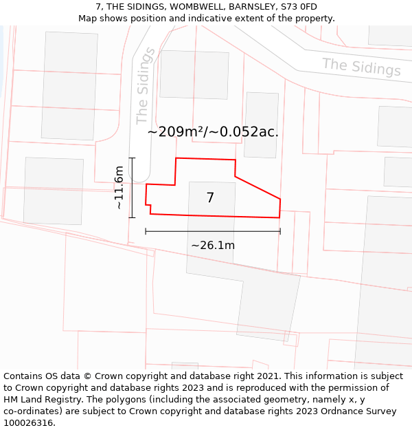 7, THE SIDINGS, WOMBWELL, BARNSLEY, S73 0FD: Plot and title map